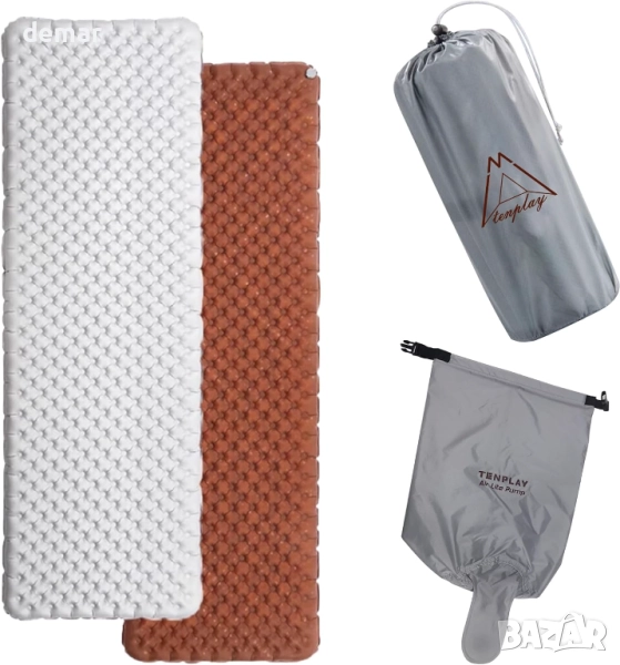 TENPLAY Надуваема постелка за спане от алуминиево фолио, къмпинг постелка, 190х65х12 см, снимка 1