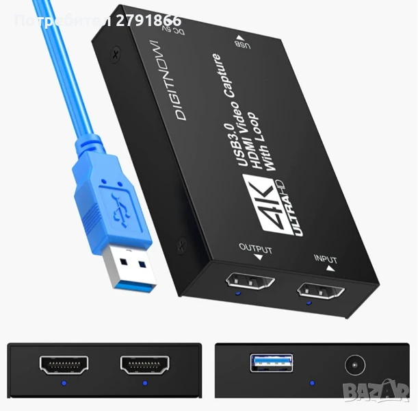 Карта за видеозапис, карта за заснемане на игри за 4K HDMI вход и изход 1080P 60FPS HDMI Loop-Out, снимка 1