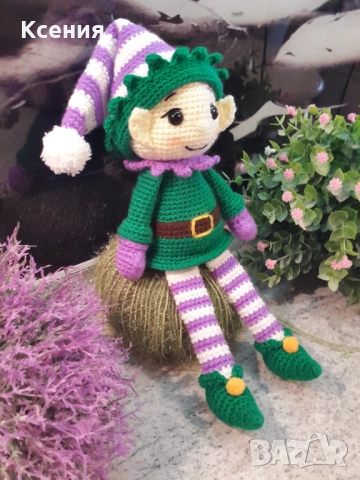 Плетена играчка Елф, Плетени, ръчно изработени, Подарък за Коледа, снимка 5 - Плюшени играчки - 52064356