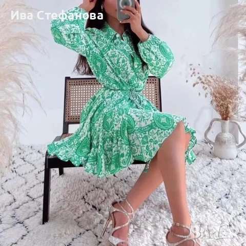 Нова зелена ежедневна елегантна рокля zara Zara Зара 100 % памук памучна разкроена  , снимка 14 - Рокли - 52841097