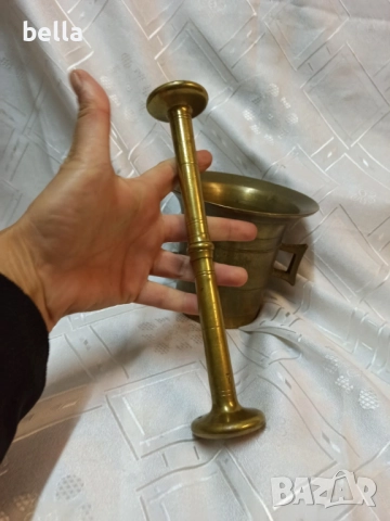 Масивен бронзов хаван с голям двоен пестик(чукан)  общо тегло 2 кг, снимка 3 - Антикварни и старинни предмети - 52016991