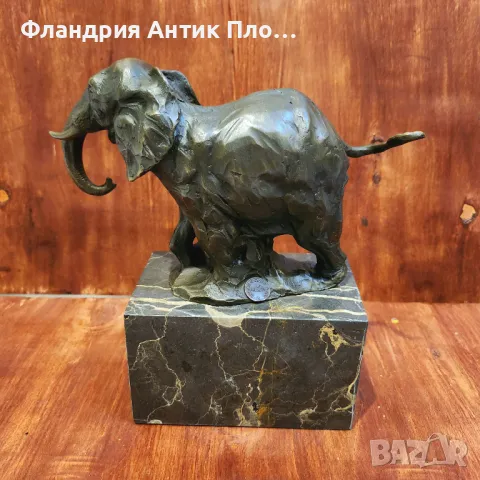 Бронзова скулптура на слон от Milo върху мраморна основа, снимка 3 - Статуетки - 49648678