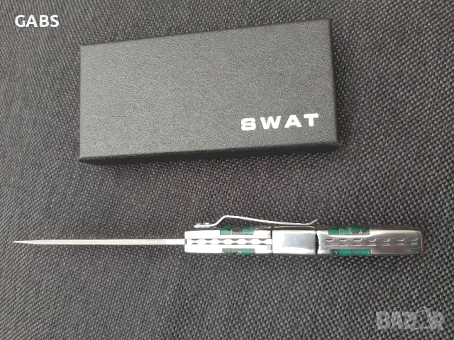 Сгъваем фосфоресциращ нож,дамаска стомана с гравирана дръжка SWAT, снимка 10 - Ножове - 49867746