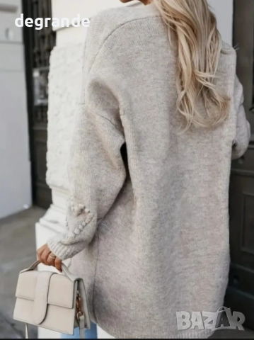 Дълга бежова жилетка със сърца без закопчаване, снимка 4 - Жилетки - 51872712