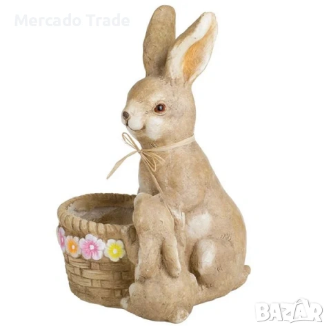 Великденска керамична декоративна фигура Зайчета с кошница, снимка 2 - Декорация за дома - 53728573