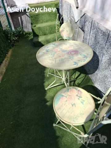 Градински винтидж комплект маса и два стола 100 евро, снимка 3 - Градински мебели, декорация  - 53664675
