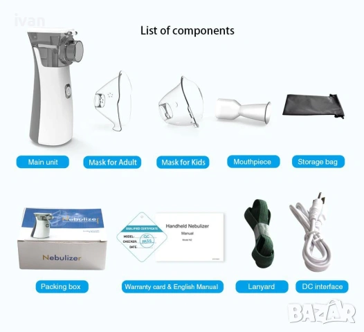 Инхалатор Nebulizer, ултразвуков, преносим, бял/сив, 8 мл, снимка 8 - Други - 53306099