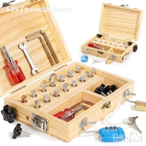 Нова Детска образователна дървена Монтесори играчка с отвертки ключалки и ключове