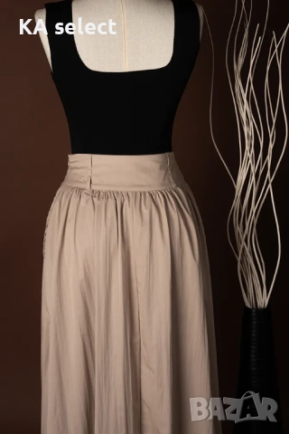 Бежова дълга пола с висока талия, снимка 2 - Поли - 51453277