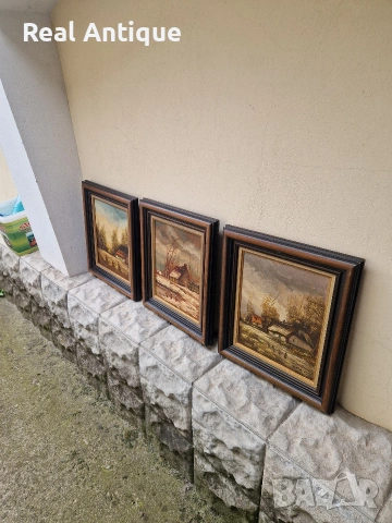 Прекрасен антикварен лот от 3 авторска картини масло върху платно , снимка 4 - Картини - 54214591