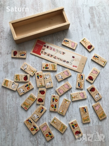 детско дървено домино, дървена играчка, goki, снимка 3 - Образователни игри - 54144946