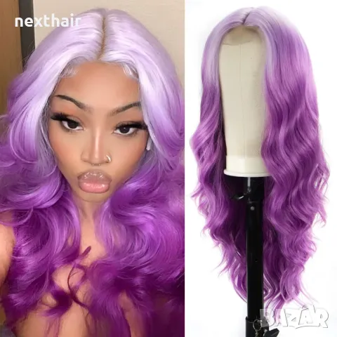 Ефектна лилава омбре перука със светли корени на път, снимка 1