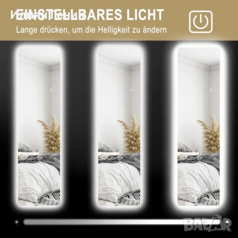 HOMCOM LED огледало в цял ръст, сензорно управление, снимка 4 - Огледала - 53449445