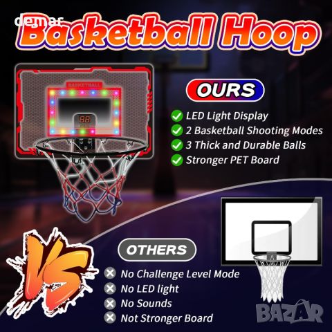 BananMelonBM Баскетболен кош за закрито, с LED светлина/табло, врата, за деца 5+ г., снимка 4 - Образователни игри - 46448319