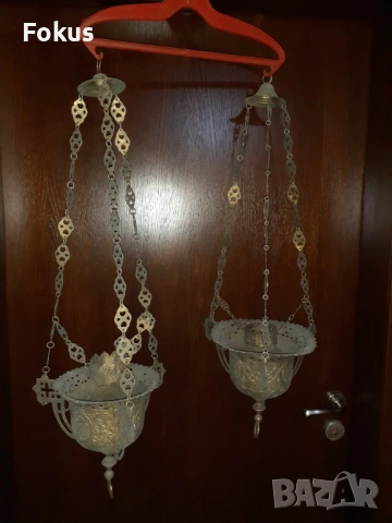 Чифт страхотни стари големи месингови кандила двуглав орел, снимка 6 - Антикварни и старинни предмети - 53270201