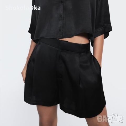 Zara black satin shorts - XS, снимка 1 - Къси панталони и бермуди - 46334331