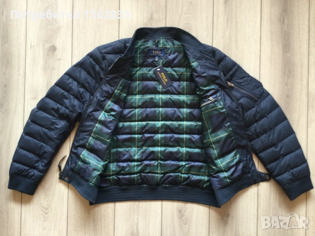 НОВО тъмно синьо пухено яке бомбър POLO RALPH LAUREN размер L от САЩ, снимка 8 - Якета - 52691916