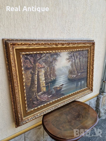 Уникална голяма антикварна майсторска авторска картина масло върху платно , снимка 6 - Антикварни и старинни предмети - 51179696