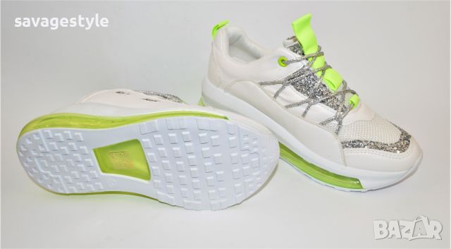 Дамски ефектни маратонки в бяло и зелено Z1397-2, снимка 2 - Маратонки - 45649279