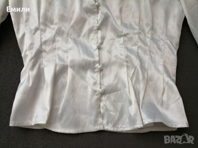 Дамска сатетена вталена риза с дълги буфан ръкави р-р S-M, снимка 7 - Ризи - 45478268