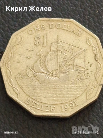 Рядка монета 1 долар 1991г. Белиз кралица Елизабет втора 24286, снимка 3 - Нумизматика и бонистика - 51401295