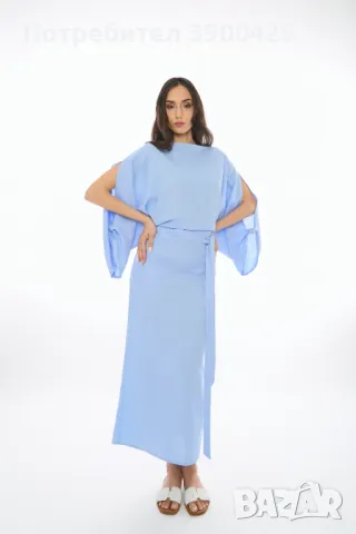 Ленена Рокля Melani - Небесно Синя, снимка 2 - Рокли - 49723600