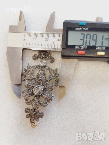 Стар медальон(висулка) с множество инкрустирани диаманти-материал злато 14к и сребро 925, снимка 10 - Колиета, медальони, синджири - 53357252