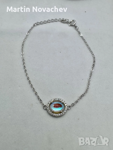 Сребърна гривна с лунен камък , снимка 8 - Гривни - 52883914