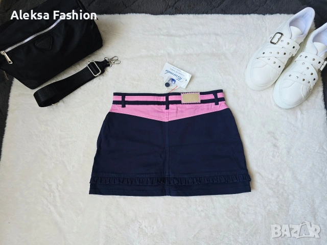 Дамска къса пола в тъмно синьо и розово, снимка 2 - Поли - 38160687