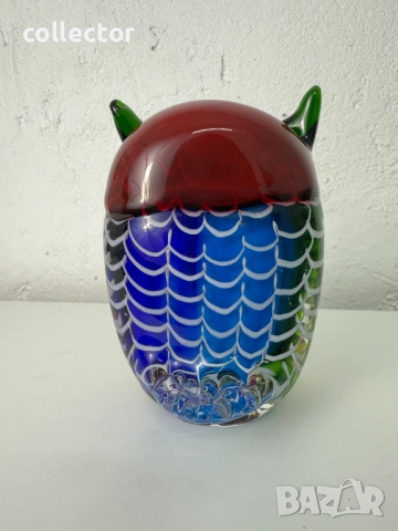 Цветна стъклена фигурка на бухал - Murano. №7631, снимка 4 - Колекции - 52481348