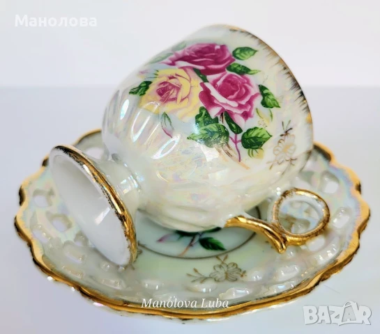 Порцеланова чаша с чинийка Roberts Company of San Francisco, произведени в Япония., снимка 2 - Други ценни предмети - 51211267