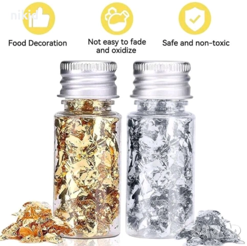 Шлак метал варак на люспи фолио сребро злато златно фолио за консумация ядивно декор десерти торта , снимка 12 - Други - 29327305