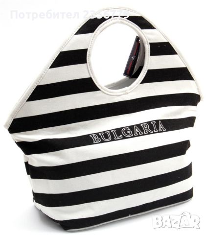 Дамска модерна Лятна чанта текстил - раирана - черно и бяло с надпис , снимка 2 - Чанти - 45651603