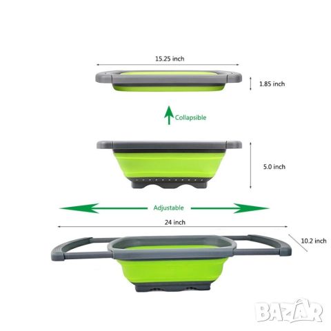 Сгъваема правоъгълна кошница за измиване и изцеждане на плодове и зеленчуци / Размери на решетъчната, снимка 14 - Аксесоари за кухня - 45798825