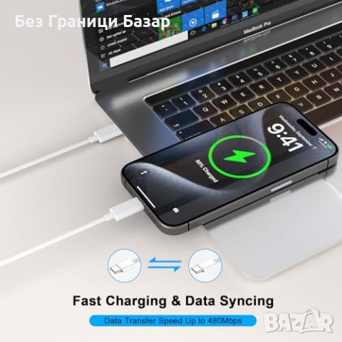 Нов Комплект 2 броя Зарядно 20W с Дълъг 3м USB C Кабел за iPhone и iPad Айфон, снимка 6 - Аксесоари за Apple - 46598502