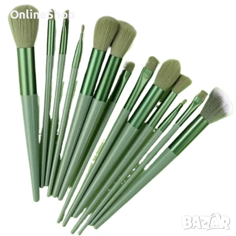 Комплект от 13 многофункционални четки за грим, пластмасови, зелени, снимка 7 - Други - 53375278