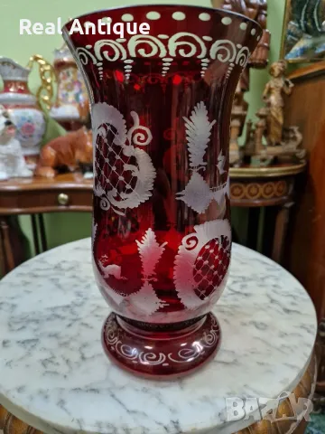 Уникална антикварна колекционерска кристална ваза Бохемия , снимка 7 - Вази - 50263223