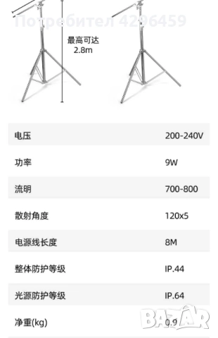 Работна LED лампа със статив 100-280 см, 15W, 230v, 1500Lm, 6500K, снимка 11 - Други инструменти - 52022244