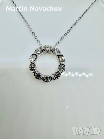 Сребърно колие с мойсанит (Диамант) 1 карат, снимка 2 - Колиета, медальони, синджири - 53820692