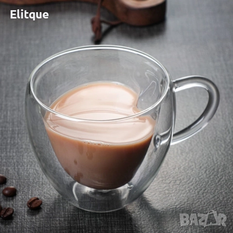 Двустенна стъклена термо чаша във формата на сърце, снимка 2 - Чаши - 52862857