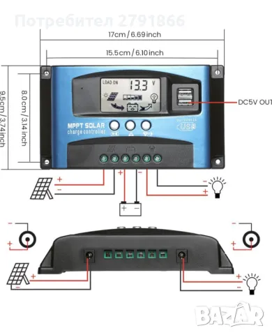 Соларен контролер MPPT 60A зарядно устройство за батерии, снимка 2 - Соларни лампи - 48264824