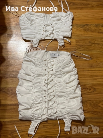 Нов елегантен парти коктейлен официален бял сет комплект пола топ корсет набран по цялата дължина , снимка 7 - Костюми - 49813611