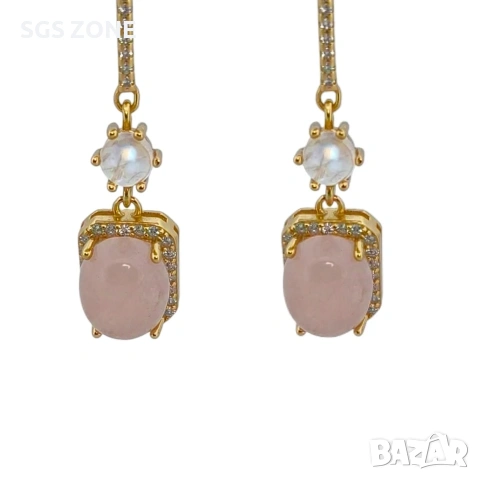 Обеци от стерлингово сребро 925, позлатени с морганит и лунен камък, снимка 3 - Обеци - 53373038