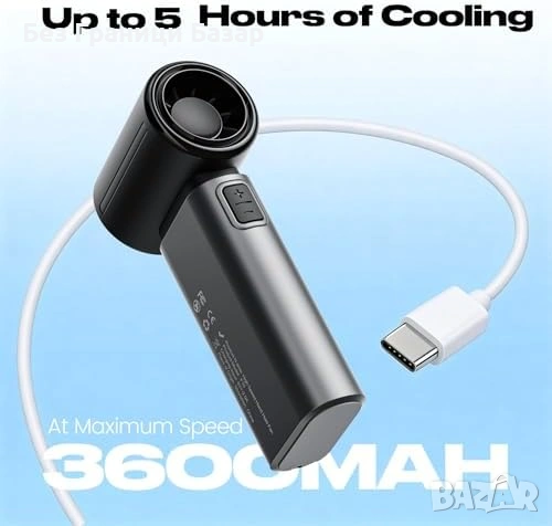 Нов мини Портативен турбо вентилатор 5.3 m/s, 0–199 контрол, нисък шум, снимка 3 - Друга електроника - 53697732