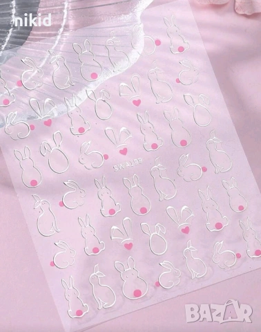 Заек зайче зайчета контур Великденски самозалепващи лепенки ваденки нокти маникюр декорация слайдер, снимка 6 - Продукти за маникюр - 54034369