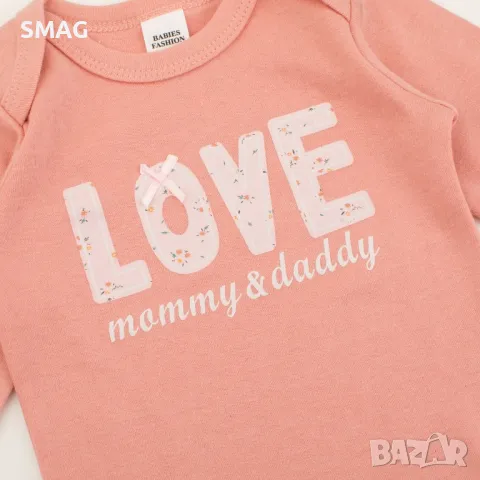 Бебешко памучно боди розово Love S_1245567, снимка 2 - Бодита за бебе - 49739963