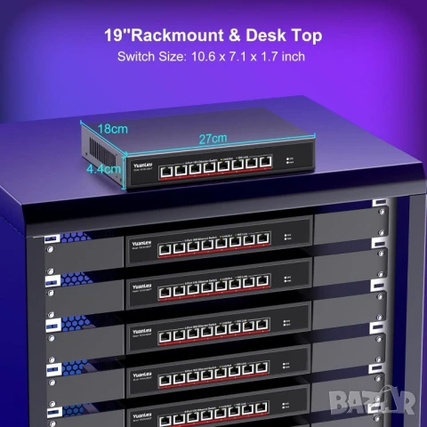 Yuanley 8 порта х 10G RJ45 Ethernet суич, неуправляем комутатор, plug and play , снимка 5 - Суичове - 50271107