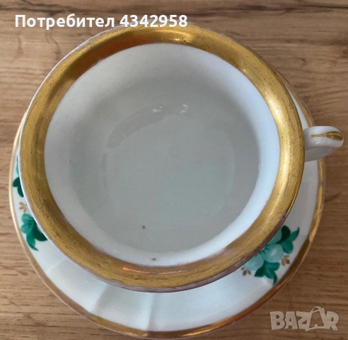 Антична немска порцеланова чаша с чинийка KPM Krister ~1910 г., снимка 3 - Антикварни и старинни предмети - 53921696