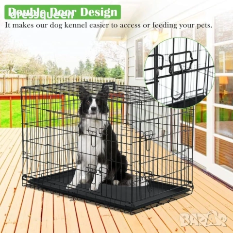 4483 Преносима метална клетка с двойна ключалка за средни и големи кучета – 89x59x65 см