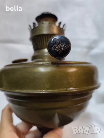 Стара антикварна месингова газена лампа – Маркировка „Пеперуда“ (Marquette), XIX век., снимка 4 - Антикварни и старинни предмети - 54214936